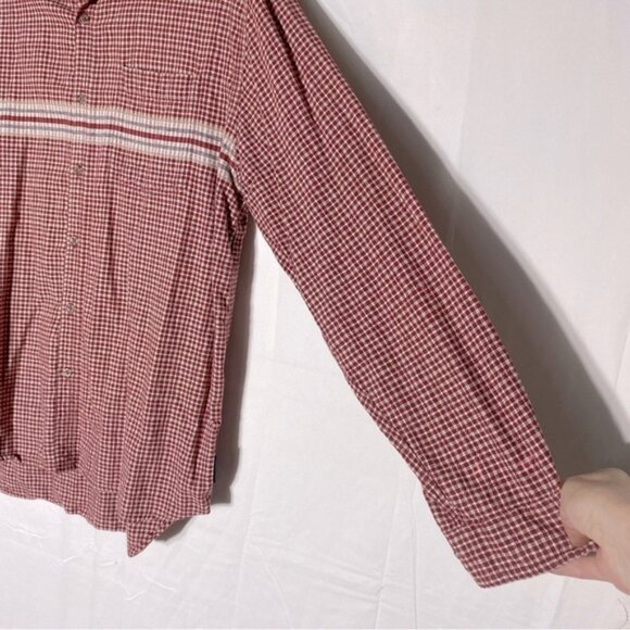Vintage Higher State Red Cream Plaid Cotton Casual Long Sleeve Button Up Shirt M - Picture 14 of 16